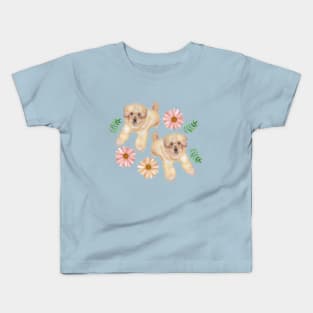 Puppies Leaves and Daisies Kids T-Shirt